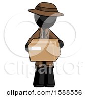 Black Detective Man Holding Box Sent Or Arriving In Mail