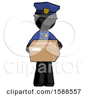 Black Police Man Holding Box Sent Or Arriving In Mail