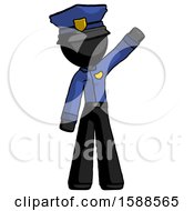 Black Police Man Waving Emphatically With Left Arm