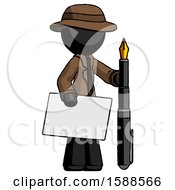 Poster, Art Print Of Black Detective Man Holding Large Envelope And Calligraphy Pen
