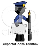 Poster, Art Print Of Black Police Man Holding Large Envelope And Calligraphy Pen