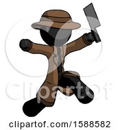 Black Detective Man Psycho Running With Meat Cleaver