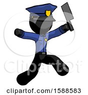 Poster, Art Print Of Black Police Man Psycho Running With Meat Cleaver