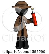 Black Detective Man Holding Dynamite With Fuse Lit
