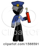 Black Police Man Holding Dynamite With Fuse Lit