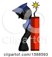 Poster, Art Print Of Black Police Man Leaning Against Dynimate Large Stick Ready To Blow