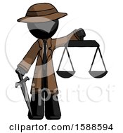 Poster, Art Print Of Black Detective Man Justice Concept With Scales And Sword Justicia Derived