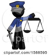 Poster, Art Print Of Black Police Man Justice Concept With Scales And Sword Justicia Derived