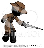 Black Detective Man Sword Pose Stabbing Or Jabbing