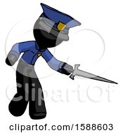 Poster, Art Print Of Black Police Man Sword Pose Stabbing Or Jabbing