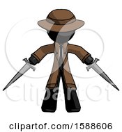 Black Detective Man Two Sword Defense Pose