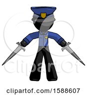 Poster, Art Print Of Black Police Man Two Sword Defense Pose