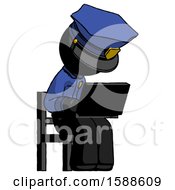 Poster, Art Print Of Black Police Man Using Laptop Computer While Sitting In Chair Angled Right