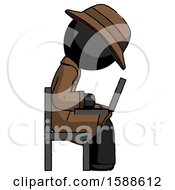 Poster, Art Print Of Black Detective Man Using Laptop Computer While Sitting In Chair View From Side