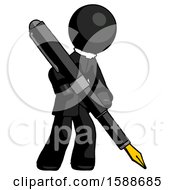 Black Clergy Man Drawing Or Writing With Large Calligraphy Pen