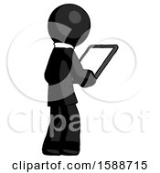 Poster, Art Print Of Black Clergy Man Looking At Tablet Device Computer Facing Away