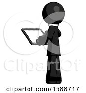 Poster, Art Print Of Black Clergy Man Looking At Tablet Device Computer With Back To Viewer