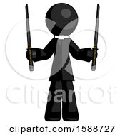 Black Clergy Man Posing With Two Ninja Sword Katanas Up