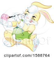 Poster, Art Print Of Yellow Easter Bunny Rabbit Painting An Easter Egg