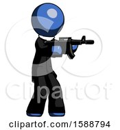 Poster, Art Print Of Blue Clergy Man Shooting Automatic Assault Weapon