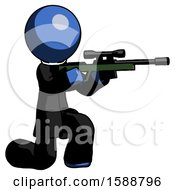 Poster, Art Print Of Blue Clergy Man Kneeling Shooting Sniper Rifle