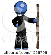 Blue Clergy Man Holding Staff Or Bo Staff