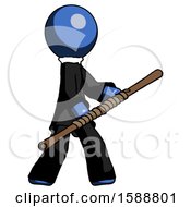 Poster, Art Print Of Blue Clergy Man Holding Bo Staff In Sideways Defense Pose