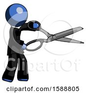 Poster, Art Print Of Blue Clergy Man Holding Giant Scissors Cutting Out Something