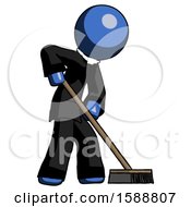 Poster, Art Print Of Blue Clergy Man Cleaning Services Janitor Sweeping Side View