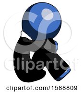 Poster, Art Print Of Blue Clergy Man Sitting With Head Down Facing Sideways Right