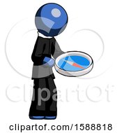 Poster, Art Print Of Blue Clergy Man Looking At Large Compass Facing Right