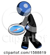 Blue Clergy Man Walking With Large Compass