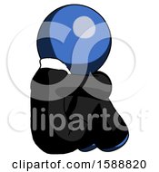 Poster, Art Print Of Blue Clergy Man Sitting With Head Down Back View Facing Right