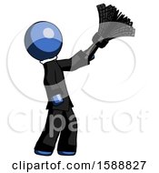 Poster, Art Print Of Blue Clergy Man Dusting With Feather Duster Upwards