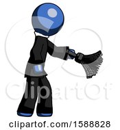 Poster, Art Print Of Blue Clergy Man Dusting With Feather Duster Downwards