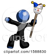 Poster, Art Print Of Blue Clergy Man Holding Jester Staff Posing Charismatically