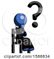 Poster, Art Print Of Blue Clergy Man Question Mark Concept Sitting On Chair Thinking