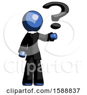 Poster, Art Print Of Blue Clergy Man Holding Question Mark To Right