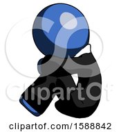 Poster, Art Print Of Blue Clergy Man Sitting With Head Down Facing Sideways Left