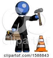 Poster, Art Print Of Blue Clergy Man Under Construction Concept Traffic Cone And Tools