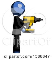 Poster, Art Print Of Blue Clergy Man Using Drill Drilling Something On Right Side