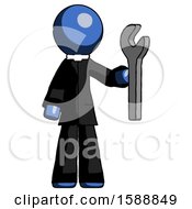 Poster, Art Print Of Blue Clergy Man Holding Wrench Ready To Repair Or Work