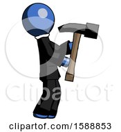Poster, Art Print Of Blue Clergy Man Hammering Something On The Right