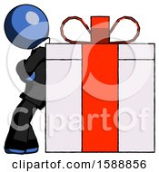 Poster, Art Print Of Blue Clergy Man Gift Concept - Leaning Against Large Present