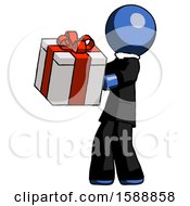 Poster, Art Print Of Blue Clergy Man Presenting A Present With Large Red Bow On It