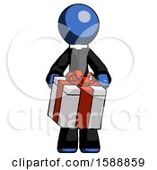 Poster, Art Print Of Blue Clergy Man Gifting Present With Large Bow Front View
