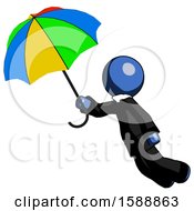 Poster, Art Print Of Blue Clergy Man Flying With Rainbow Colored Umbrella