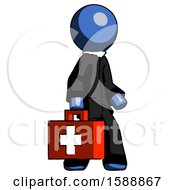 Blue Clergy Man Walking With Medical Aid Briefcase To Right
