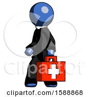 Blue Clergy Man Walking With Medical Aid Briefcase To Left