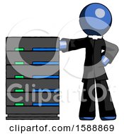 Poster, Art Print Of Blue Clergy Man With Server Rack Leaning Confidently Against It